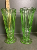 Large Lot of Green depression Glass Vases (2 Uranium) - 5