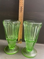 Large Lot of Green depression Glass Vases (2 Uranium) - 6