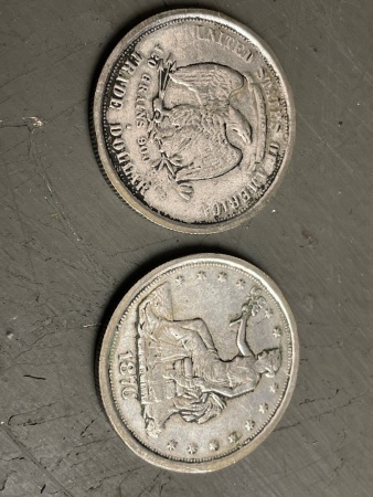 2 Silver Plated 1876 U.S Trade Dollars