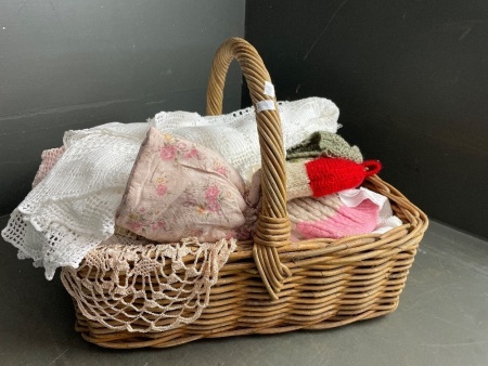 Large Basket of Mixed Linen and Lace