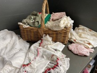 Large Basket of Mixed Linen and Lace - 2