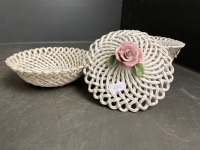 2x Bassano of Italy Rope Bowls (1 with lid) with Single Rose C1950s - 2