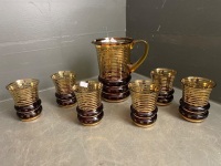 7 Piece Very Fine Amber & Gilded Water Set C.1950 Unused