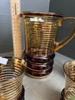 7 Piece Very Fine Amber & Gilded Water Set C.1950 Unused - 2