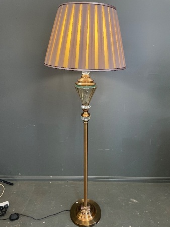 Crystal & Bronze Tone Floor Lamp with Pleated Shade