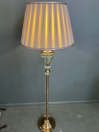 Crystal & Bronze Tone Floor Lamp with Pleated Shade