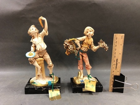 Pair of Fontanini Italian Figures on Marble Bases