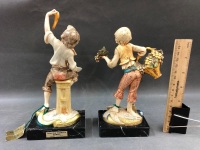 Pair of Fontanini Italian Figures on Marble Bases - 2