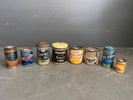 Lot of Vintage Kitchenalia Tins inc. Bickfords, Saunders, M.S Co, Edmonds, Cerebos, Mortons, Ellico, CSR