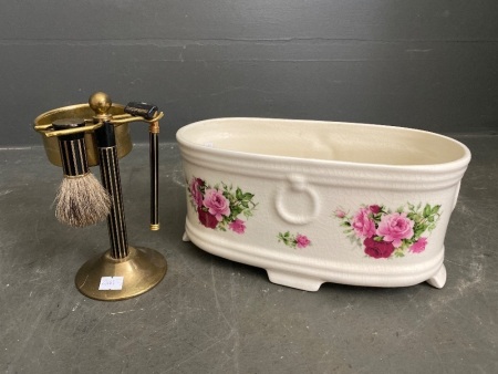 Vintage shave set, English tub vase