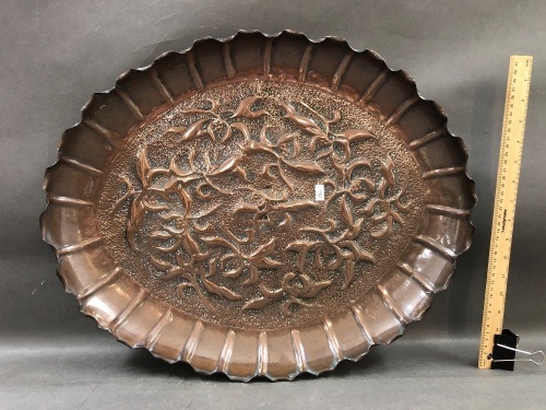 Large Oval Hand Beaten Arts & Crafts Copper Platter