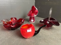 4 x red/ruby art glass pieces