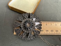 Antique Pendant / Broach Stamped 925 with Unique Stone Setting - 5