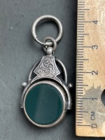 Victorian English bloodstone swivel fob in sterling silver Circa 1883 - 2