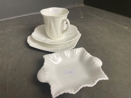 Shelley English China "white dainty " fluted dish and cup , saucer , plate set c1925-1940