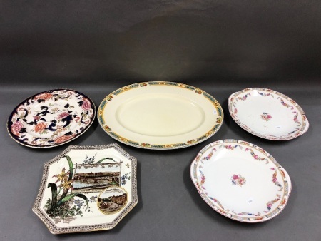 Victorian Octagonal Cabinet Plate, Masons Mandalay Pattern Cabinet Plate + 3 Others - See Photos