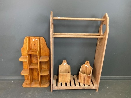 Mixed lot of Wooden Display and Towel Rack