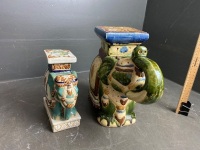 2 Small Asian Elephant Ceramic Figurines/stands - 2