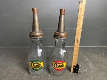 Wakefield Castrol Glass Oil Bottles x 2