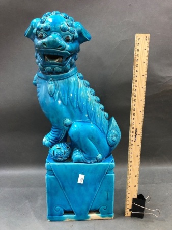 Large Turquoise Glazed Ceramic Temple / Foo Dog