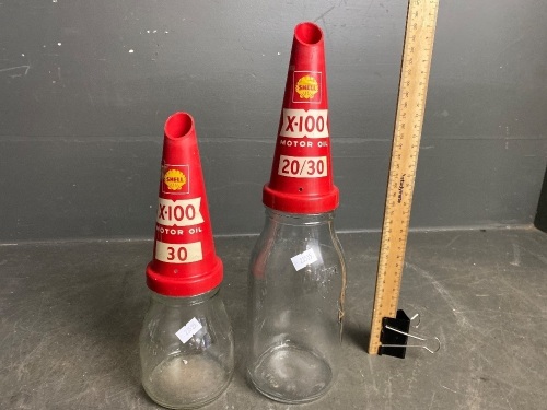 Shell X 100 Oil bottles with Caps VG Original Pair