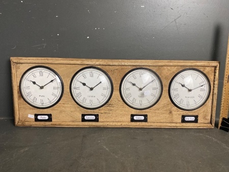Antique Style 4 World Clocks in frame