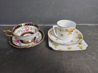 Royal Doulton 'Wattle' Trio & Paragon All over Floral & Gilded Coffee Set