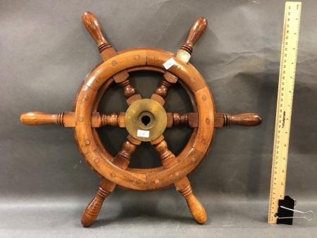 Hardwood Ships Helm / Wheel with Brass Fitting