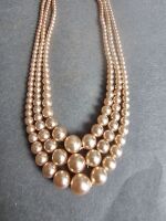 3 Strand Pearl Necklace with Diamante Clasp - 3