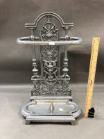 Vintage Cast Iron Stick Stand with Hammerite Painted Finish - App.
