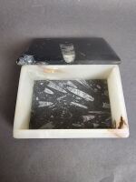 JEWELLERY BOX made from Selenite and 400 million year old fossil filled marble from Morocco - 2