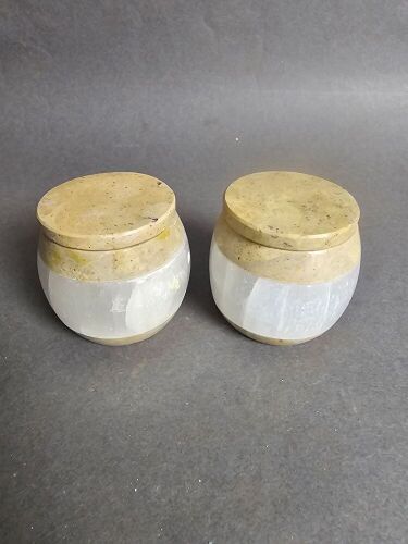 Two SELENITE and MARBLE Storage bottles from Morocco