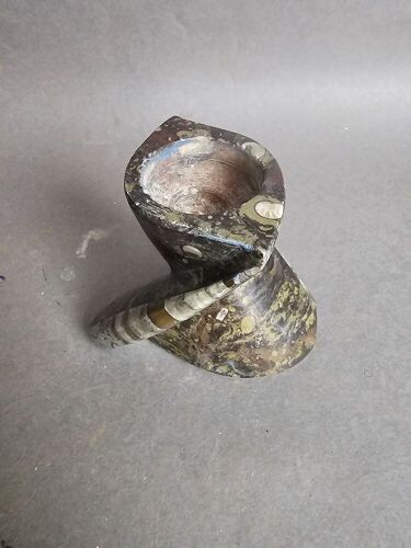 Candle Holder carved from 400 million year old fossil filled marble from Morocco