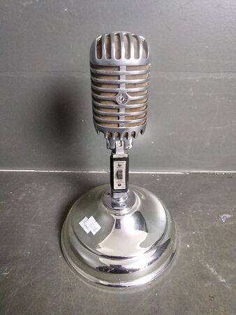 Chrome Plated Steel Shure Studio Microphone Mounted on Plastic Base - Model 555W