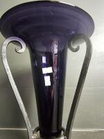 Mexican Art Glass Trumpet Vase on Stand - 2