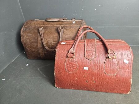 Vintage Herbert Caspari Leather Large Gladstone Bag & Leather Bowls Bag
