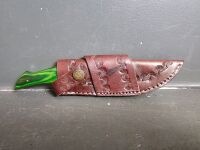 Damascus Fixed Blade Knife with Tooled Leather Sheath - 3