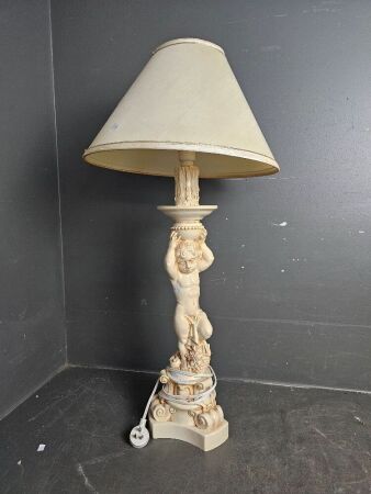 Vintage Ceramic Glaze Cherub Lamp