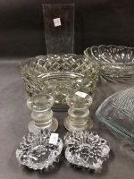 Box Lot of Glass & Crystal inc. Fish Platters & Candlesticks - 2