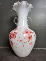 Milk Glass Hand Painted Twin Handled Flute Vase - 2