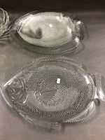 Box Lot of Glass & Crystal inc. Fish Platters & Candlesticks - 3