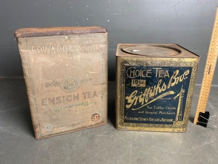 Griffiths Bros Choice 10lb Tea Tin + Edwards and Co. Ensign 14lb Tea Tin
