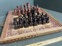 Hand Carved Teak Chess & Backgammon Boxed Set