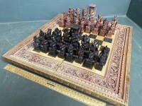 Hand Carved Teak Chess & Backgammon Boxed Set - 3