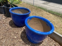 Two Blue Glazed Terracotta Pots - 4