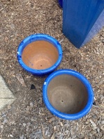 Pair Blue Glazed Terracotta Pots - group qty choice lot (17, 18, 19) - 2