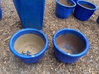 Pair Blue Glazed Terracotta Pots - group qty choice lot (17, 18, 19) - 2