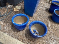 Pair Blue Glazed Terracotta Pots - group qty choice lot (17, 18, 19) - 2