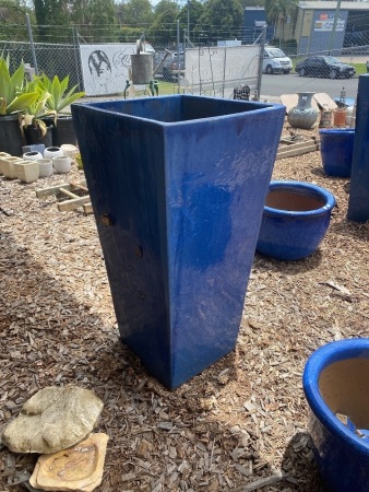 Large Blue Glazed Terracotta Plant Pot - group qty choice lot (20, 21, 22)