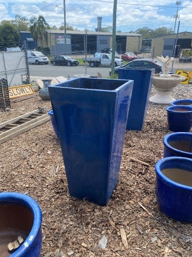 Large Blue Glazed Terracotta Plant Pot - group qty choice lot (20, 21, 22)